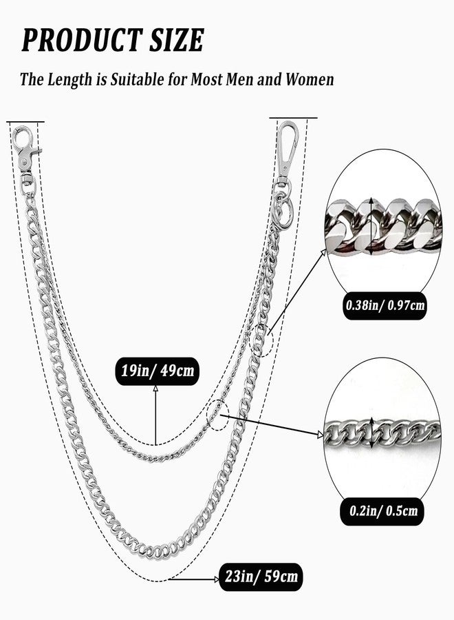 Keromtein Pants Chain for Men and Women, Pocket Wallet Chain for Men Boys Hip Hop Punk Jeans, Double Layer Trousers Belt Loop Biker Chains Key Chains Goth Accessories Eboy Egirl Cool( Stainless Steel, Silver) - Image 4